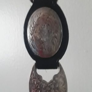 Leather and silver concho black belt